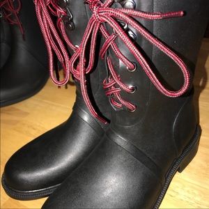 Black Rain Boots, Red Laces